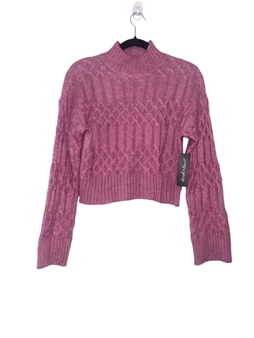 Derek Heart Womens Pink Cable-Knit Cropped Sweater Mock Neck Size M Polyester Bl - Picture 1 of 8